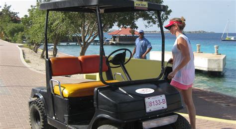 Bonaire golf cart rental - There is a great self guided five star TripAdvisor rated excursion in Bonaire via Golf Carts. The two person golf cart is picked up right at the port, about a minute away, complete with a guided map to go either north or south. The journey is fabulous and we have done this several times and highly recommend it.